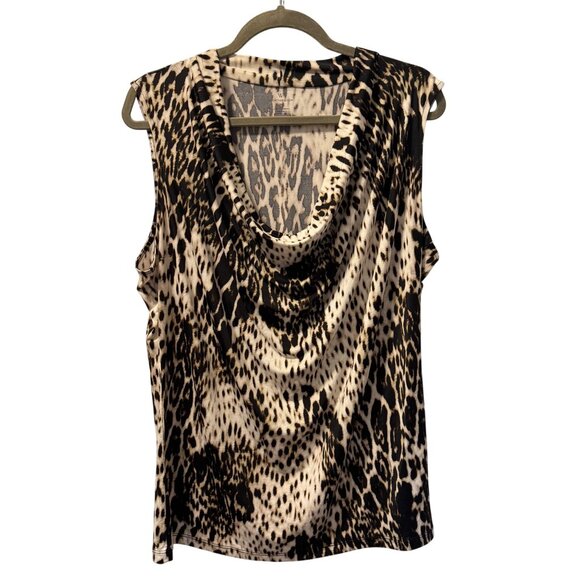 Worthington Womens Sleeveless Cowl Neck Animal Print Top Sz XL blouse - Picture 2 of 12